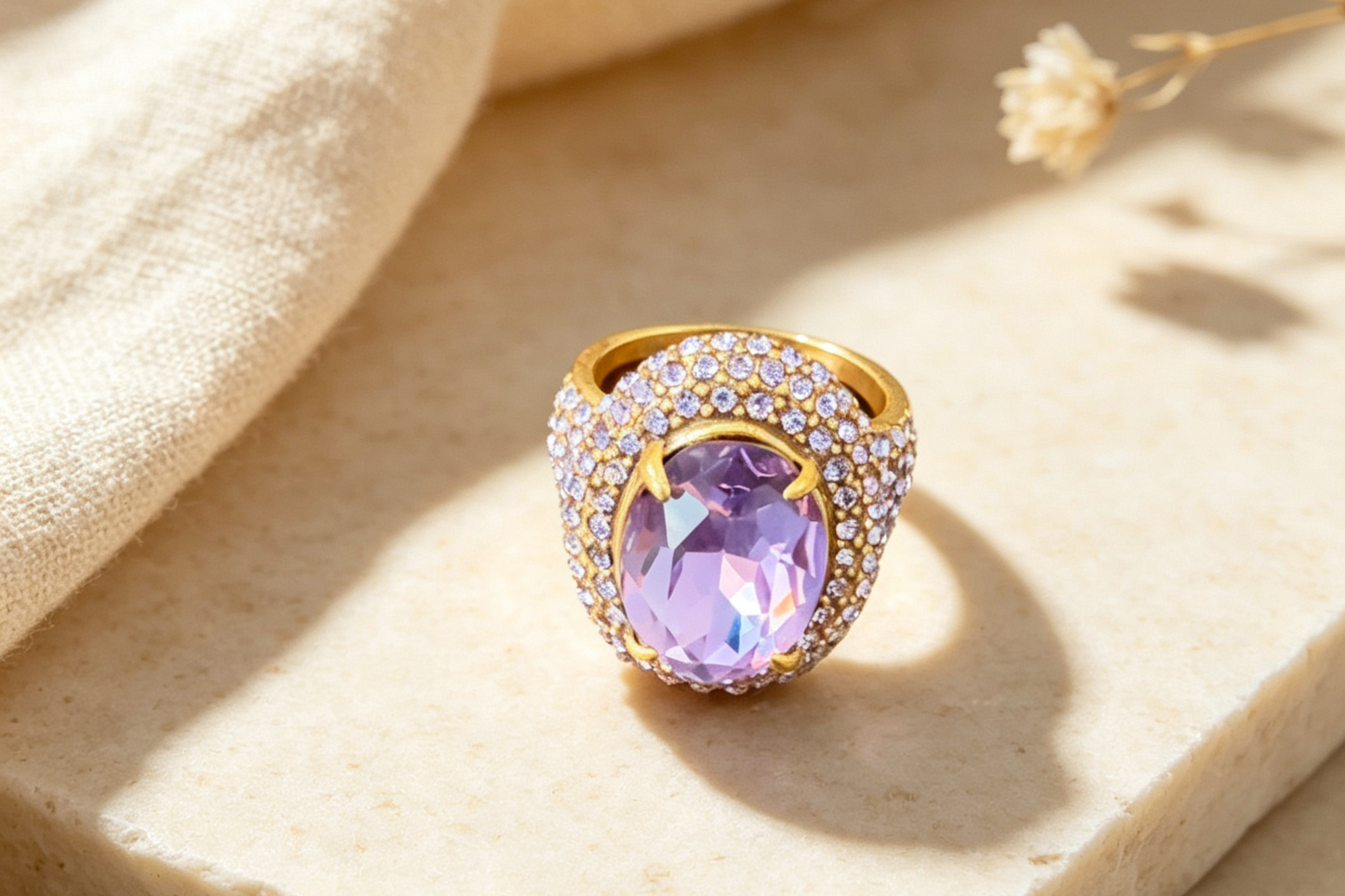 Lavender Crystal Pave Ring